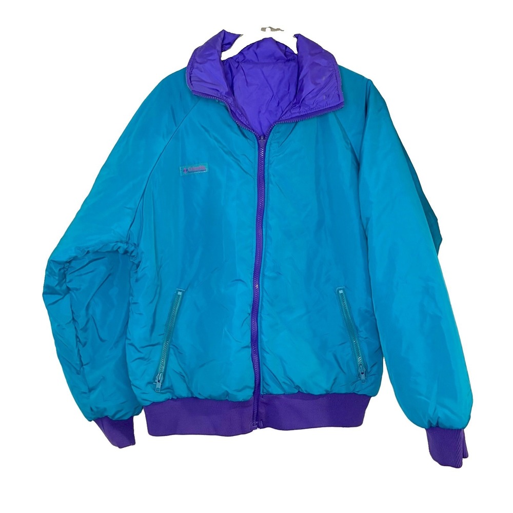 Vintage 90s Columbia Puffer Jacket Reversible Ski/Winter Coat Blue Purple Size L